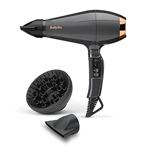 BaByliss 6719DE Italian Air Pro Secador de Pelo Iónico, 2 Boquillas y Difusor, Aire Frío Bloqueable, Gris Antracita, 2200W