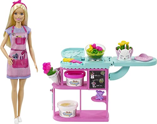 Barbie Floristería Muñeca rubia con tienda de flores y accesorios. Incluye juego de plastilina. (Mattel GTN58)