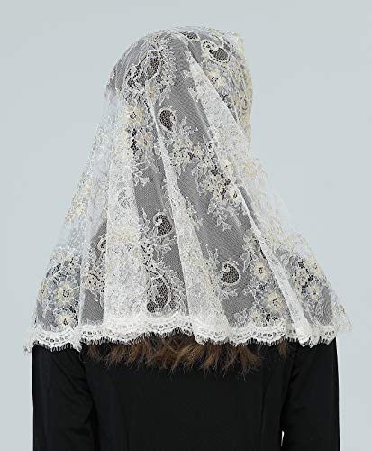 BEAUTELICATE Mantilla De Encaje Española Mujer Capilla Velo Pañuelo de Lglesia Católica Bordado Chal Bufanda Oro Champán V116