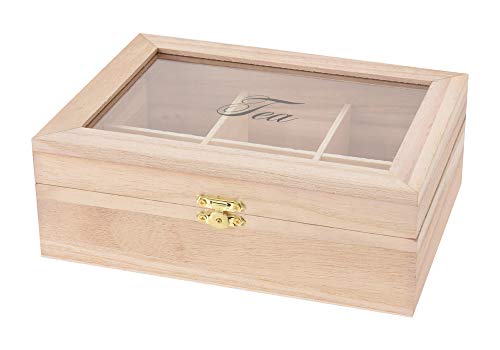 BeBuy24 Caja para bolsitas de té de madera auténtica, 6 compartimentos