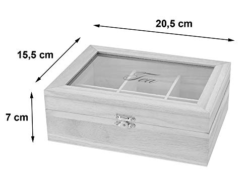 BeBuy24 Caja para bolsitas de té de madera auténtica, 6 compartimentos