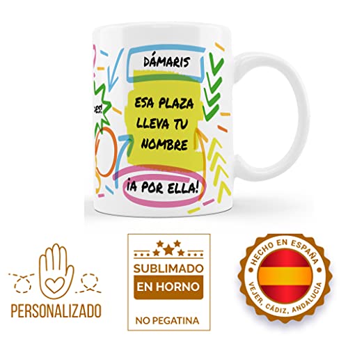 BEE INGENIOUS taza opositor taza opositora taza personalizada con nombre. Opositores regalos para opositores Tazas de desayuno tazas personalizadas (Una plaza es tuya)