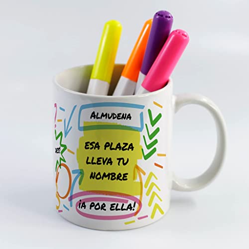 BEE INGENIOUS taza opositor taza opositora taza personalizada con nombre. Opositores regalos para opositores Tazas de desayuno tazas personalizadas (Una plaza es tuya)