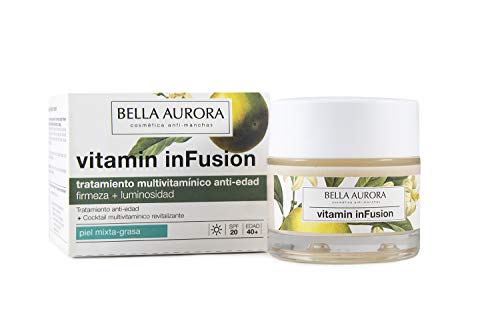 Bella Aurora Crema Facial de Día Anti-Edad y Anti-Arrugas Piel Mixta-Grasa 40+ Años, SPF 20, 50 ml | Prevención Anti-edad | Vitamin inFusion