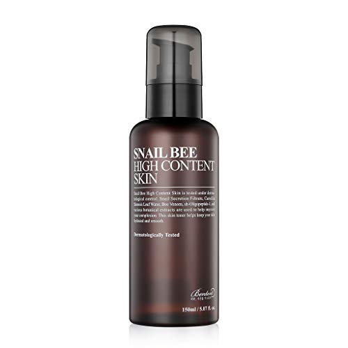 Benton Snail Bee High Content Skin (Toner) 150ml (5.07 fl. Oz.) - Tónico hidratante y calmante para grasas con filtrado de secreción de caracol y agua de té verde para grasas