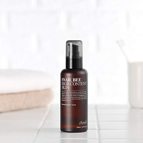 Benton Snail Bee High Content Skin (Toner) 150ml (5.07 fl. Oz.) - Tónico hidratante y calmante para grasas con filtrado de secreción de caracol y agua de té verde para grasas