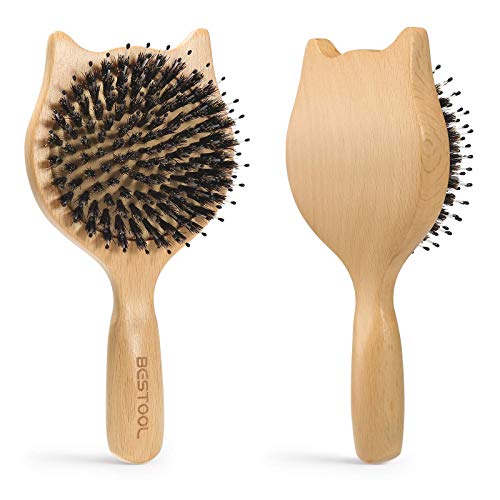 BESTOOL Cepillos de pelo de viaje pequeños para mujeres, hombres o niños, cepillo de pelo de cerdas de jabalí de madera para desenredar (natural)