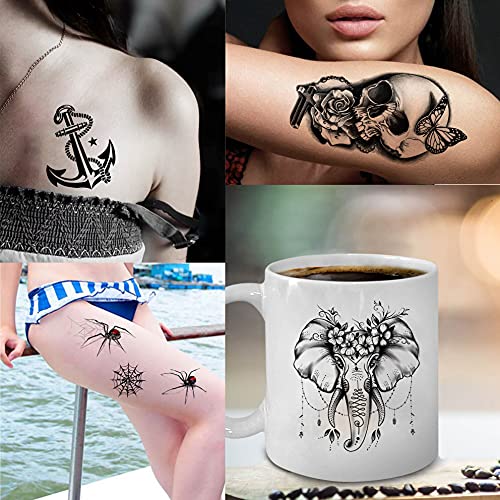 Bilizar 48 Hojas pequeño Tatuajes Temporales Adultos Hombre Mujer Halloween león tigre cráneo fantasma Tatuajes Falsos niños niñas brazo mano cara dedo cuello Tatuajes Adhesivos Temporales Realista 3D