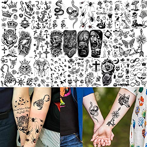 Bilizar 48 Hojas pequeño Tatuajes Temporales Adultos Hombre Mujer Halloween león tigre cráneo fantasma Tatuajes Falsos niños niñas brazo mano cara dedo cuello Tatuajes Adhesivos Temporales Realista 3D