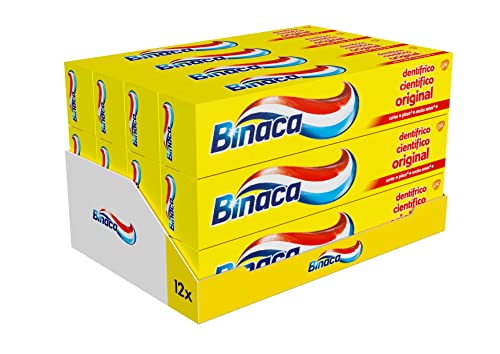 Binaca Original Pasta de Dientes con Flúor y Bradosol, una Ayuda contra Sarro y Caries y para Dientes Fuertes, Encías Sanas y Aliento Fresco, 12x75 ml