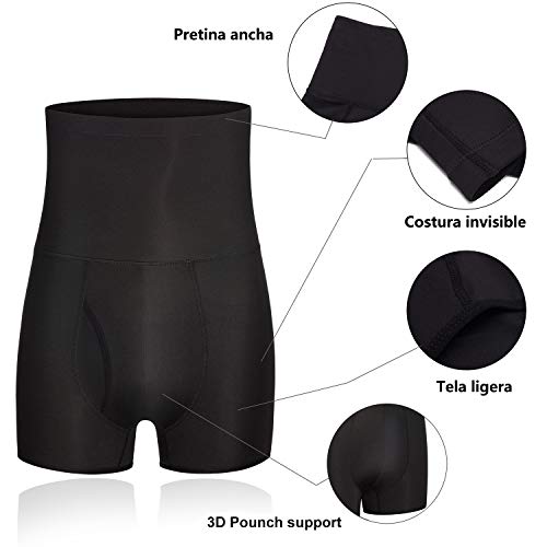 Bingrong Fajas Pantalones Braga Moldeadora Abdomen Hombre Boxers Calzoncillos Moldeador Orificio Fitness Ropa Interior Negra Elástico Shapewear for Men Faja Reductora Adelgazante (Negro, Small)