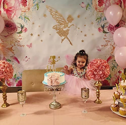 BINQOO Fondo de fondo rosa de mariposa floral de 2,1 x 1,5 m para niñas, princesa, fiesta de cumpleaños, foto de ángel flores de té, acuarela, país de las maravillas sesión de fotos suministros