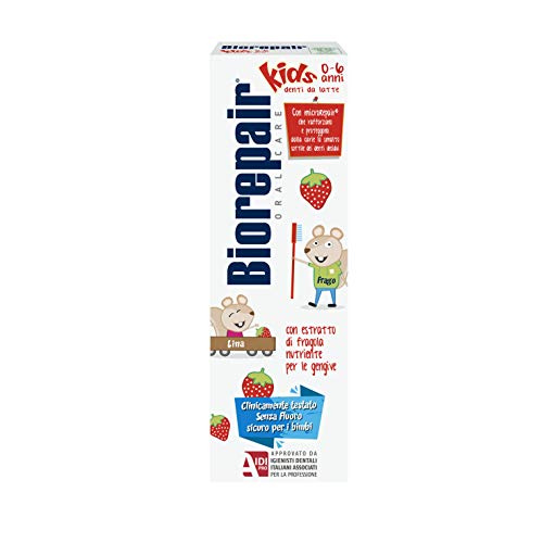 Biorepair, Pasta dentífrica Kids 0 – 6 años, pasta dentífrica para niños, sin flúor, sabor a frutas, anticaries, para ginebra sana, 3 unidades