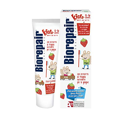 Biorepair, Pasta dentífrica Kids 0 – 6 años, pasta dentífrica para niños, sin flúor, sabor a frutas, anticaries, para ginebra sana, 3 unidades