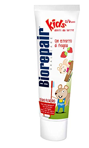 Biorepair, Pasta dentífrica Kids 0 – 6 años, pasta dentífrica para niños, sin flúor, sabor a frutas, anticaries, para ginebra sana, 3 unidades