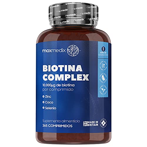 Biotina Zinc y Selenio 10000 mcg 365 Comprimidos Vegano - Suplemento Vitamínico Para Crecimiento Cabello, Piel y las Uñas, Enriquecido con Aceite de Coco Contribuye al Metabolismo Energético Normal