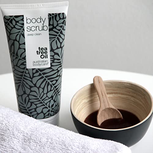 Body Scrub de Australian Bodycare, para hombres y mujeres, 200 ml | Exfoliante con aceite de árbol del té 100% nsatural | Para espinillas en la espalda o en el cuerpo, impurezas y pelos encarnados.