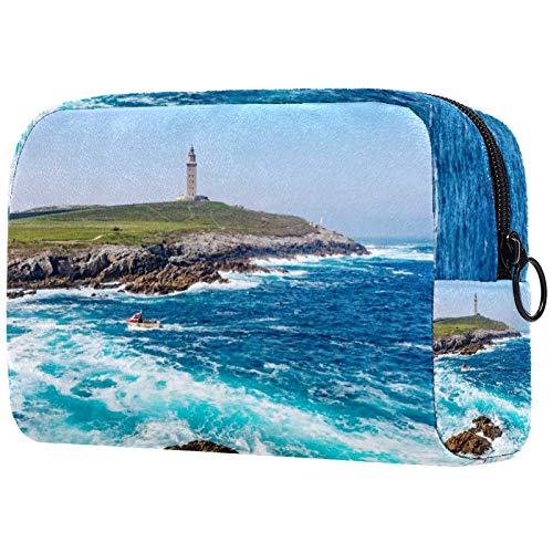 Bolsa de cosméticos Bolsa de Maquillaje Impermeable para Mujer para Viajar, Llevar cosméticos, Cambiar Llaves, etc.Torre de Hércules en A Coruña