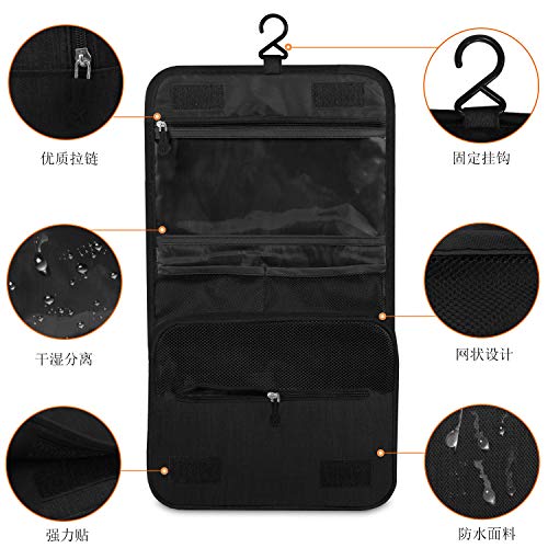 Bolsa de cosméticos, Portátil Bolsa de Maquillaje de Viaje, Bolsas de Aseo Cosméticos Neceser de Plegable Multifuncional para Viaje para Mujeres y niñas, Negro