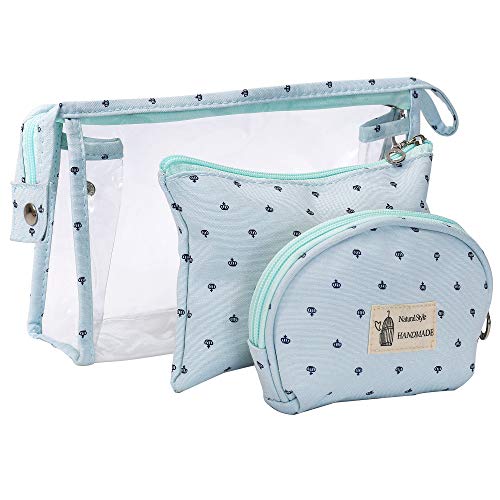 Bolsas de Cosméticos Mujer Bolsa de Maquillaje de Tocador Transparente para Viajes, 3PCS Estuche Organizador de Belleza de Plástico Impermeable para Vacaciones, Azul