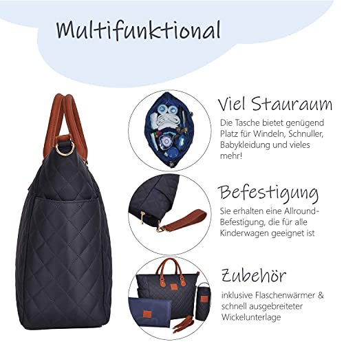 Bolso cambiador para mamá con estilo, informal, impermeable, multifuncional, con cambiador y otros accesorios (Navi)