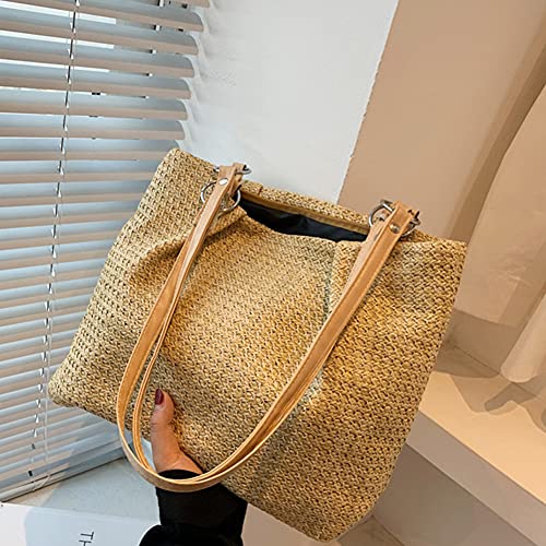 Bolso de la compra de verano, bolso de cesta, bolso de hombro de mujer, bolso de paja de estilo retro, bolso de rafia, bolso de cesta, adecuado para viajes de verano, tienda de playa