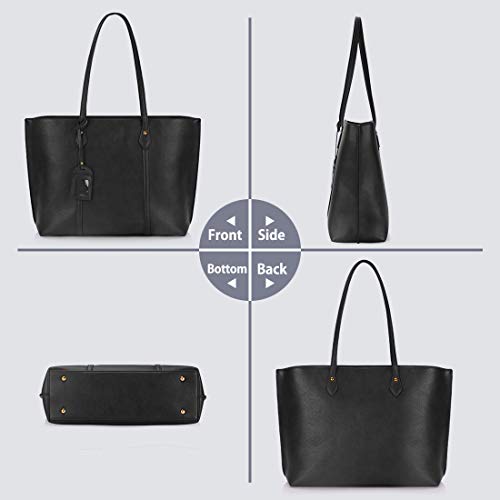 Bolso para Mujer Cuero PU Bolso de hombro Monedero 3Pcs Bolso Grande Bolso Señoras Shopper Totes para  Escuela Compras Viaje Oficina Negro