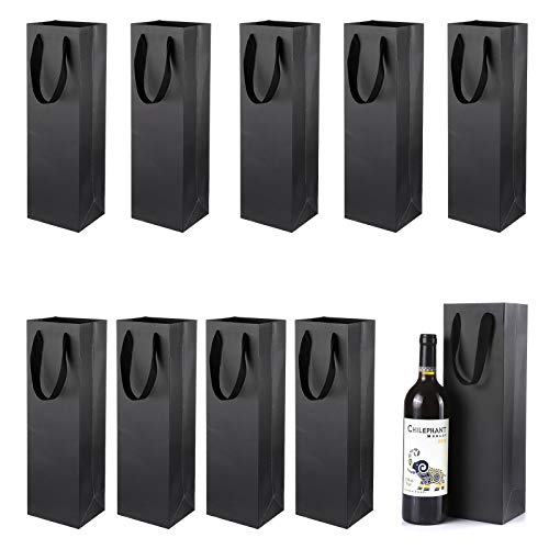 Bolsos de la Botella Bolsos de Regalo para Vino, XiYee 10 Pieces Paquete Bolsas de Papel para Botellas de Vino Embalaje Botellas Vino para Aniversario, Cumpleaños y Festival (black02)