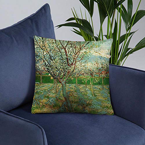 BONNIU Funda Decorativa Cojín con Cremallera 40X40 cm Funda Almohada Terciopelo Floral Art - Van Gogh - Albaricoqueros En Flor VG128