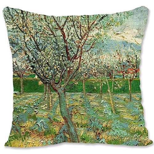 BONNIU Funda Decorativa Cojín con Cremallera 40X40 cm Funda Almohada Terciopelo Floral Art - Van Gogh - Albaricoqueros En Flor VG128