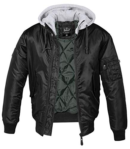 Brandit MA1 Sweat Hooded Jacket Chaqueta con Capucha, Schwarz mit Grauer Kapuze, M para Hombre