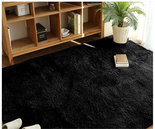 Brandname Alfombra De Pelo Largo, Antideslizante Super Suave Pelo Largo Fluffy Alfombra, para el Salón, Dormitorio, Comedor, Habitación Infantil Cabecera Alfombras (Negro, 80x160 cm)