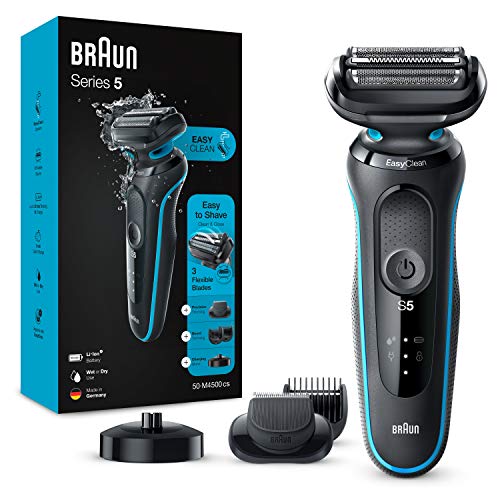 Braun Series 5 Afeitadora Eléctrica Hombre, Máquina de Afeitar Barba, Recortadora de Precisión y Tecnología Easy Clean (Fácil de Limpiar) y Base de Carga, Recargable, Inalámbrica, 50-M4500 CS, Menta