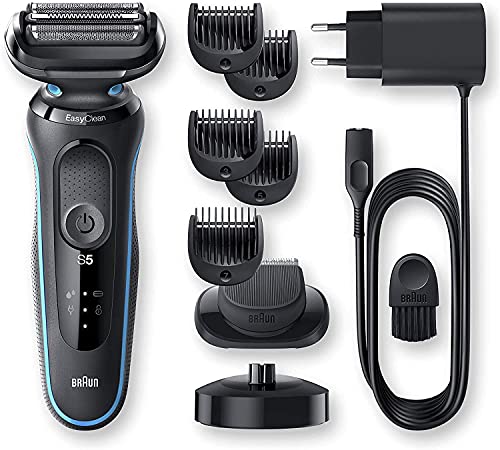 Braun Series 5 Afeitadora Eléctrica Hombre, Máquina de Afeitar Barba, Recortadora de Precisión y Tecnología Easy Clean (Fácil de Limpiar) y Base de Carga, Recargable, Inalámbrica, 50-M4500 CS, Menta