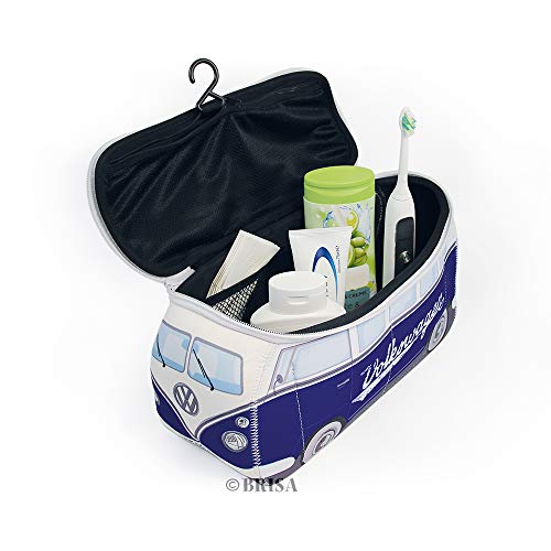 BRISA VW Collection - Volkswagen Furgoneta Hippie Bus T1 Van Bolsa Universal de Neopreno, Neceser, Bolso de Maquillaje-Cosméticos-Aseo, Estuche de lápices, Caja de Almuerzo, Equipaje (Clásico/Azul)