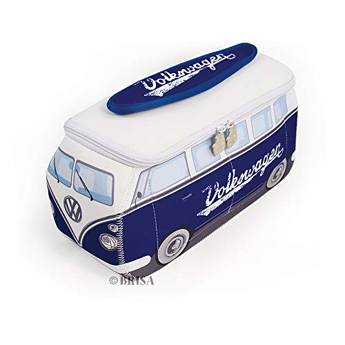 BRISA VW Collection - Volkswagen Furgoneta Hippie Bus T1 Van Bolsa Universal de Neopreno, Neceser, Bolso de Maquillaje-Cosméticos-Aseo, Estuche de lápices, Caja de Almuerzo, Equipaje (Clásico/Azul)