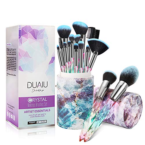 Brochas de Maquillaje Profesionales FILY DUAIU Brochas Maquillaje 15 piezas Premium Cerdas sintéticas Juego de mangos de cristal brochas maquillaje con caja de regalo