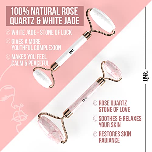 ByYourRules Rodillo Masajeador Facial Jade, Piedra Gua Sha Facial & Rodillo Facial Cuarzo Rosa - Rodillo de Jade Facial Masaje, Rodillo Cuarzo Rosa & Piedra Cuarzo Rosa Guasha para el Masaje Facial