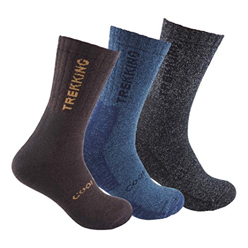 Calcetín COOLMAX de TREKKING (3 pares) para deportes de invierno o situaciones de frío y humedad. Ofrecen una perfecta temperatura y mantienen los pies frescos y secos (Negro/Azul/Marron 43-46)