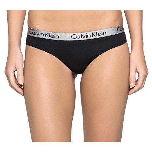 Calvin Klein Radiant Cotton-Thong Tanga, Negro (Black), S para Mujer