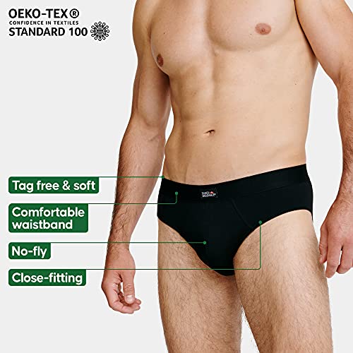 Calzoncillos Slip de Algodón para Hombre Pack de 6, Calzoncillos Brief, Corte Clásico, Ropa Interior Cómoda y Ultra Suave, Duradero, Negro, Gris, Blanco (Negro, Large)