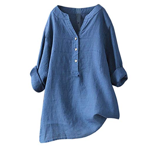 Camisetas Mujer Tallas Grandes Heavy SHOBDW Camisa De Manga Larga con Cuello Alto Blusa Casual Botones con Botones Túnica Suelta Camiseta Solid para Mujer(Azul,5XL)