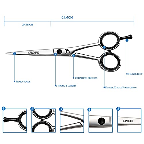 Candure Tijeras de Peluqueria Profesional - Tijeras de Peluquero Acero Inoxidable Tijera Barbero para Corte de Pelo 6 Pulgadas