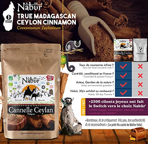 Canela Ceylan Bio Superior de Madagascar Polvo ⭐ 200 Gr ⭐ Nabür Gourmet - Premium, Certificado FR-BIO-01 - Fragancia Sutil y Fragancia Intensa