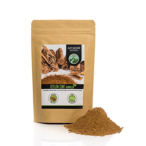 Canela de Ceilán en polvo (250g), especia 100% natural, suavemente secada y molida, vegana y sin aditivos