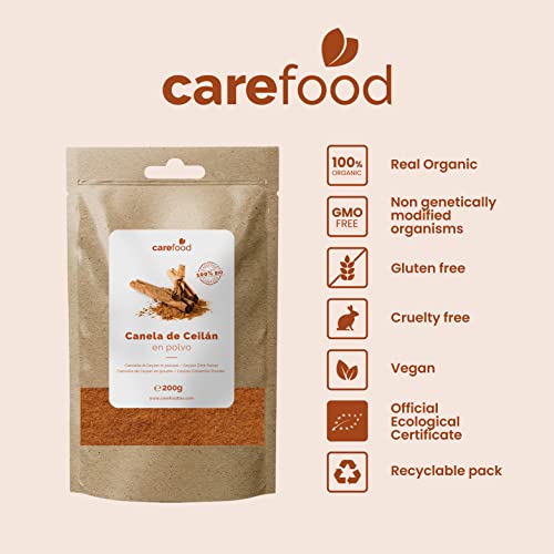 Canela de ceylan en polvo 200gr Carefood 100% ecológica | Cinnamon powder BIO | Canela pura molida BIO |