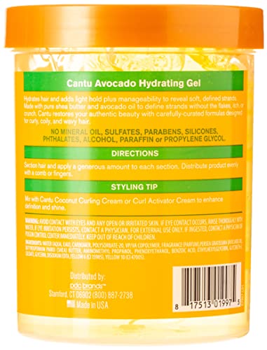 CANTU L'Oreal Avocado Hydrating Gel (Sin Alcohol) Styling 18,5oz 524gr, Negro, 524 g (Paquete de 1)