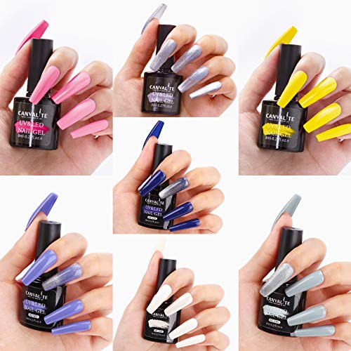 Canvalite Esmaltes Semipermanentes de Uñas en Gel UV LED, 7 Colors 3D Ojo de Gato con Imán, Base y Top Coat, Gel Uñas Manicura Kit Para DIY Salon 10PCS Kit de Esmaltes de Uñas 8ml (7 Colors)