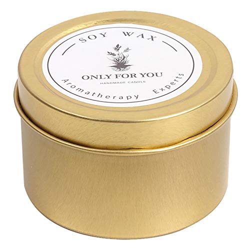 Carolilly Velas perfumadas de lata dorada de cera de soja natural, aroma romántico, velas de aromaterapia portátiles, viajes, regalo de día de San Valentín para novio, madre y madre (pera y fresia)