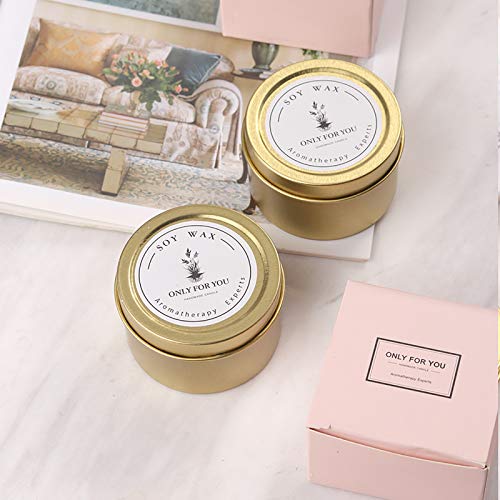 Carolilly Velas perfumadas de lata dorada de cera de soja natural, aroma romántico, velas de aromaterapia portátiles, viajes, regalo de día de San Valentín para novio, madre y madre (pera y fresia)